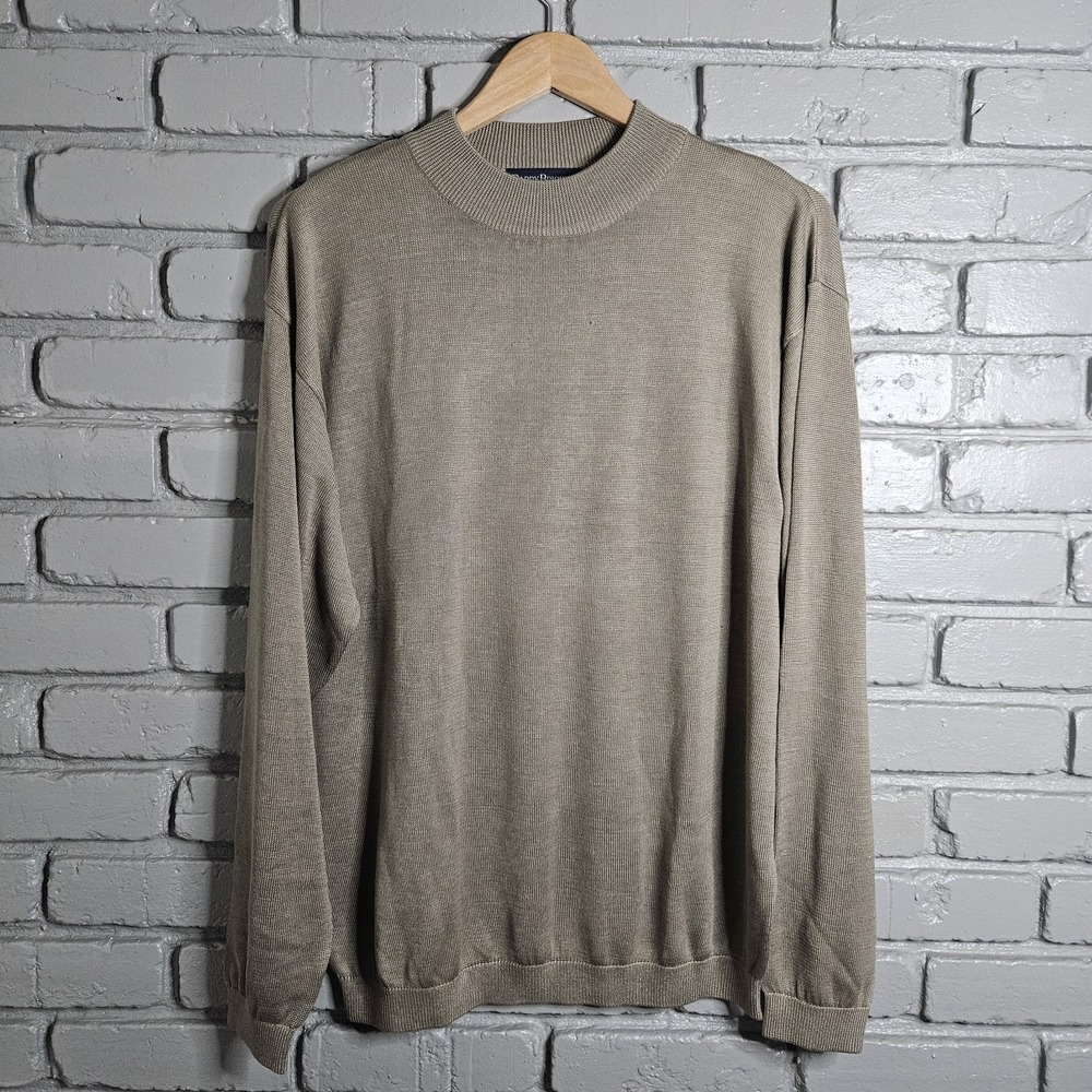 Barry Bricken Mens Sweater Large Silk Long Sleeve Brown Mock Neck